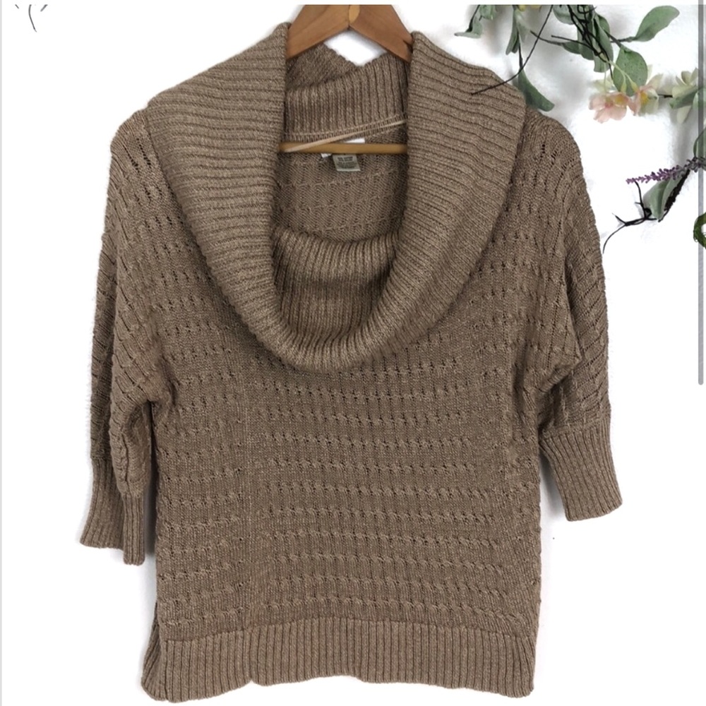 cache cowl neck brown knit sweater size small - Picture 1 of 3